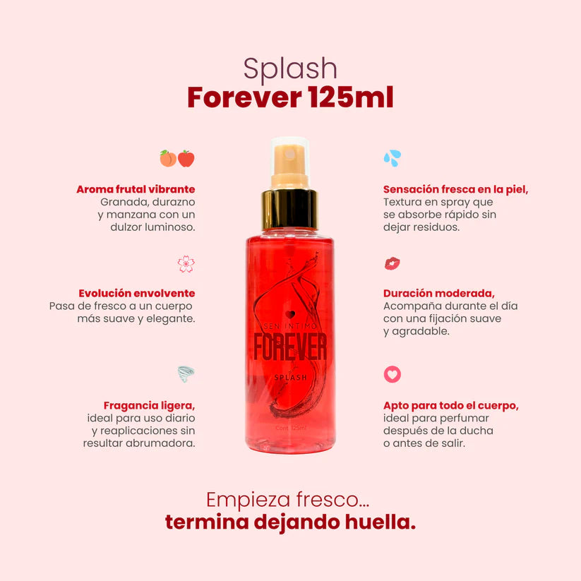 Splash con Pheromonas Forever con notas de durazno, manzana y granada 125ml