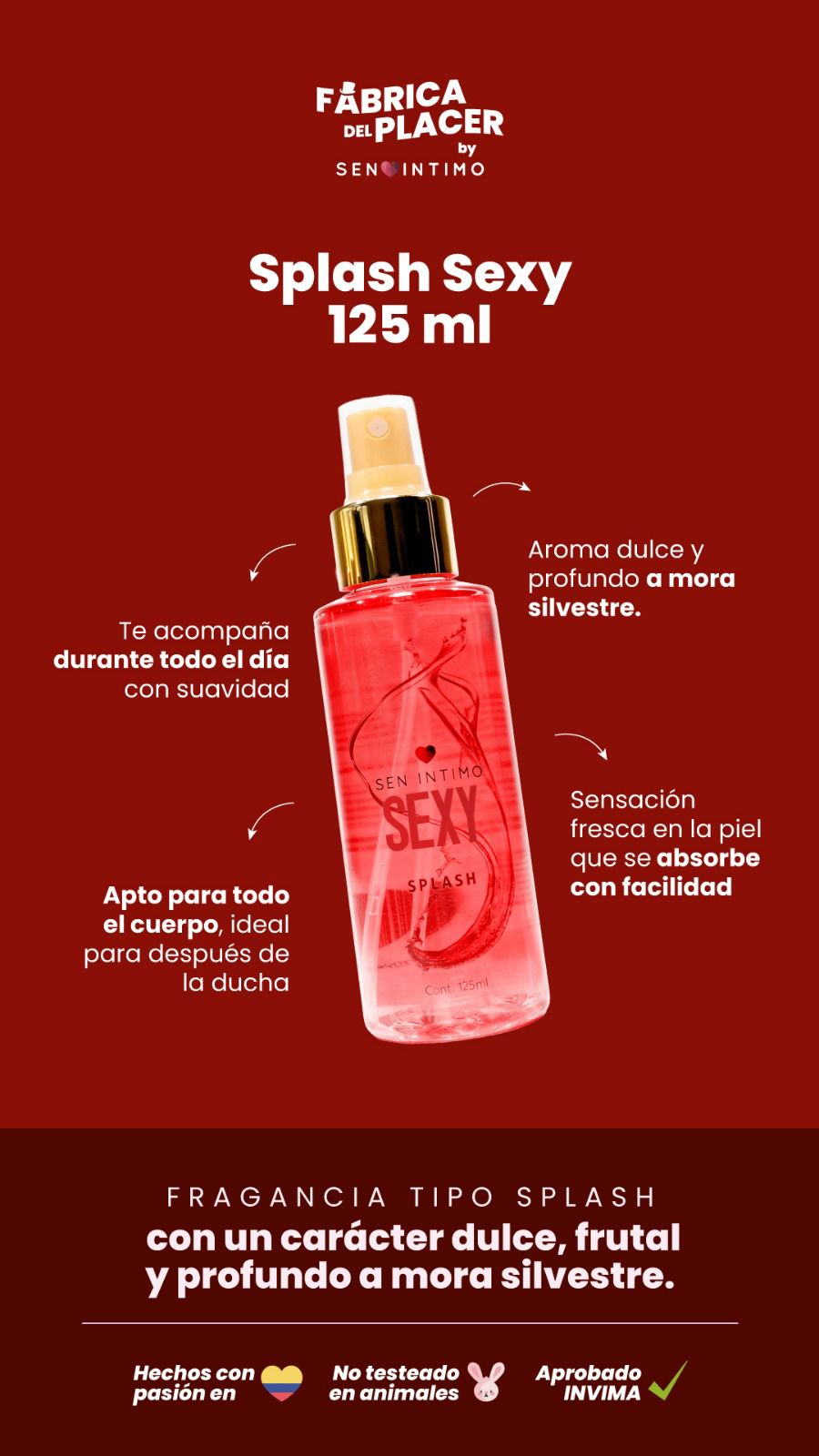 Splash con Pheromonas Sexy con notas de mora silvestre 125ml